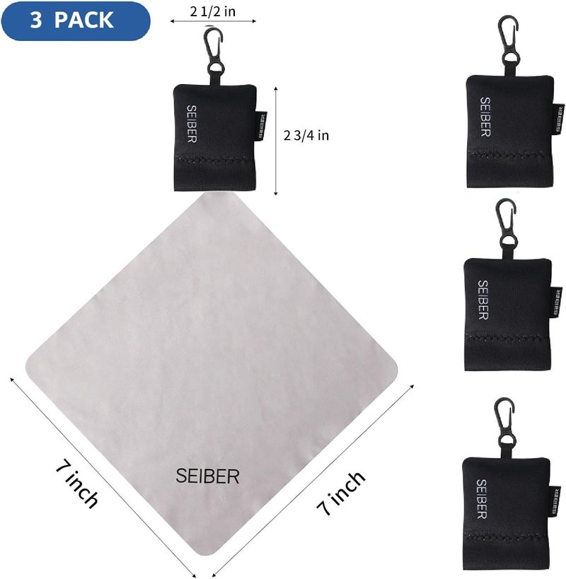 SEIBER Eyeglass Cleaning Microfiber Cloth - with Neoprene Pouch | 7 x 7 inch Glasses Cleaning Cloth for Sunglasses,Laptops, Cameras,Screen| Self-Closing Bottom(3PCS,BK) - Image 4